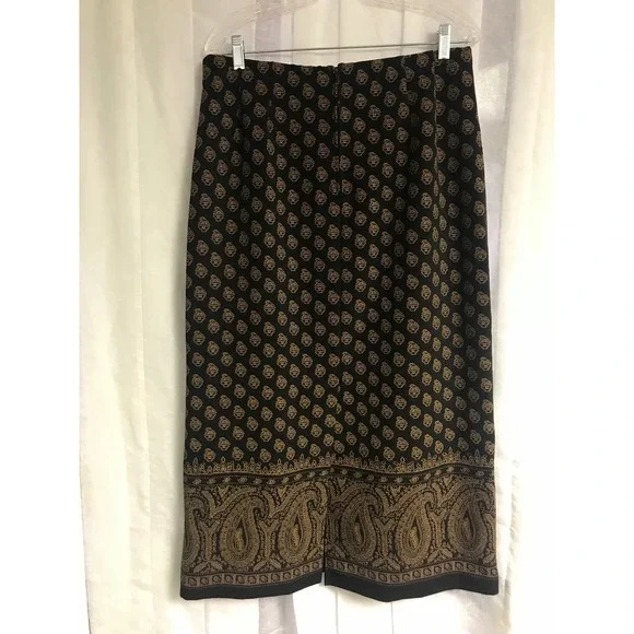 JM Collection Black Gold Paisley Geometric Print Midi Pencil Skirt Size 14 - Picture 3 of 7